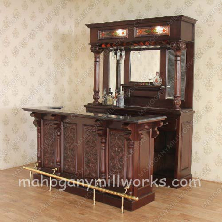 7ft Mahogany English Carved Home Pub Bar w/ Granite Top