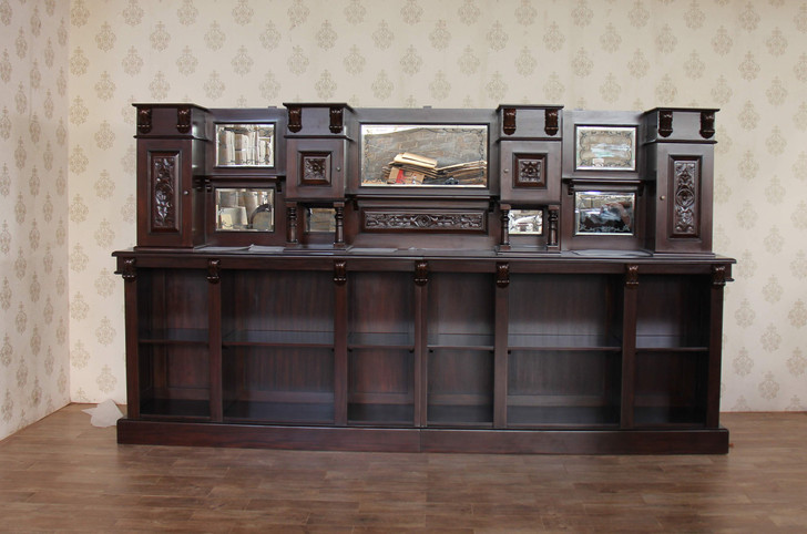 11ft  Dark Mahogany Walk-in Canopy Pub Bar w/ Stained Glass