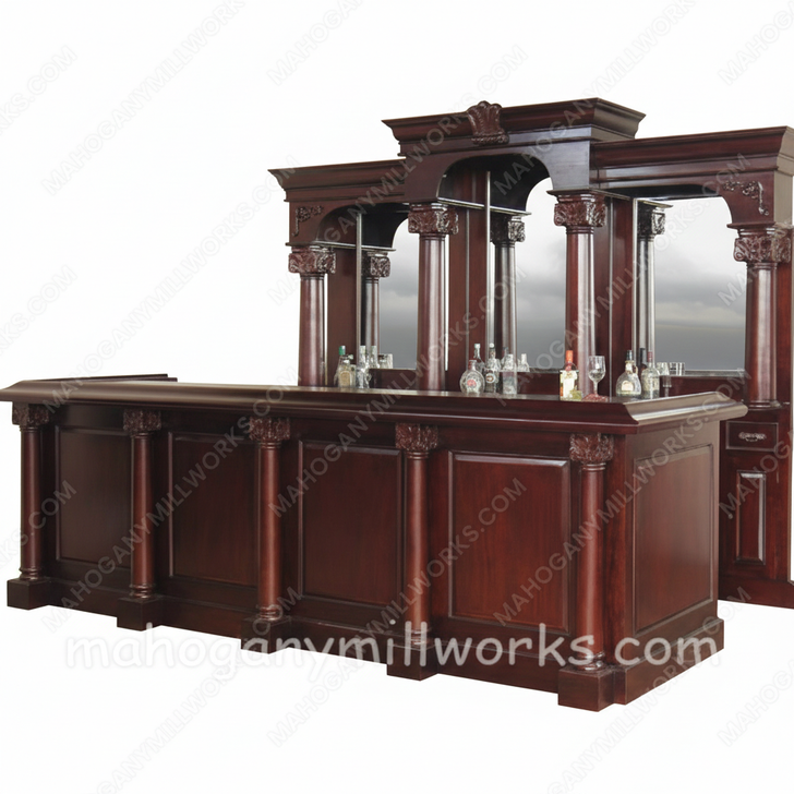12ft Mahogany English Pub Bar w/ Marble Bartender Working Area