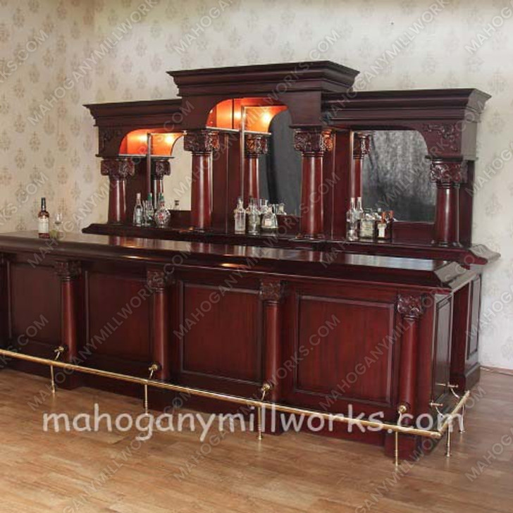 12ft Mahogany Traditional English Pub Bar w Brass Rails