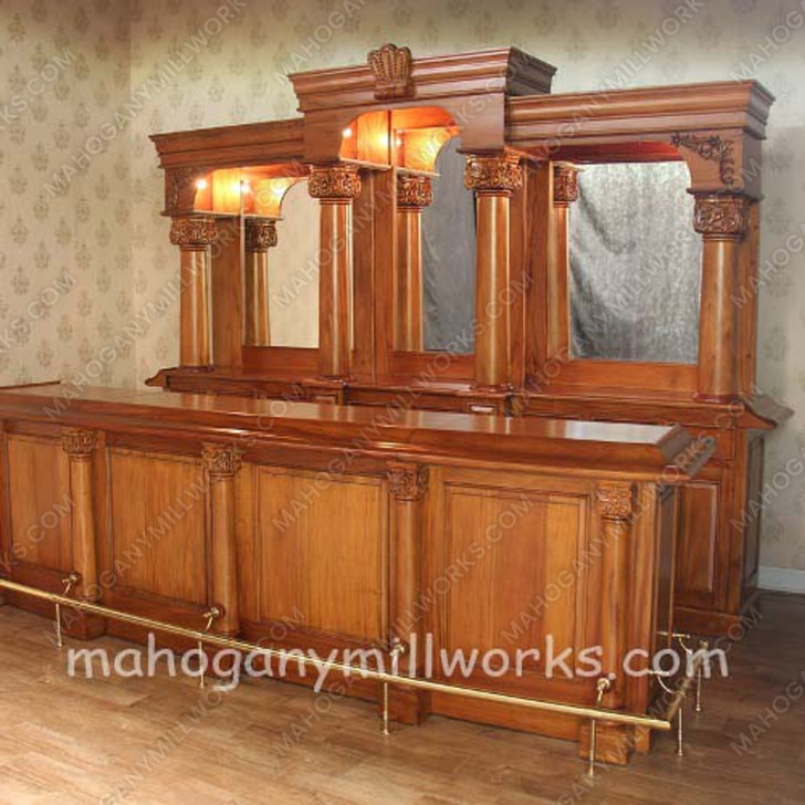 12ft Mahogany Traditional English Pub Bar w Brass Rails