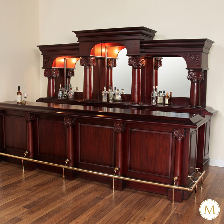12ft Mahogany Traditional English Pub Bar w Brass Rails