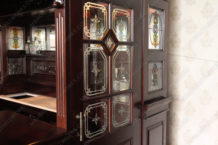 10ft Lion Carved Canopy Pub Bar w/ Stained Glass
