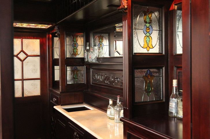 10ft Lion Carved Canopy Pub Bar w/ Stained Glass