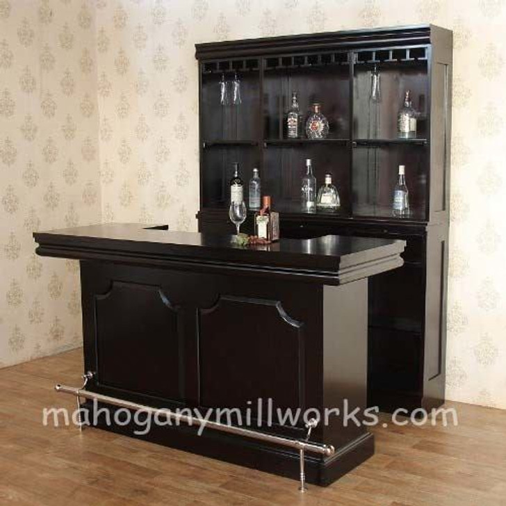 Dark Mahogany Home Pub Bar w Brass Rails