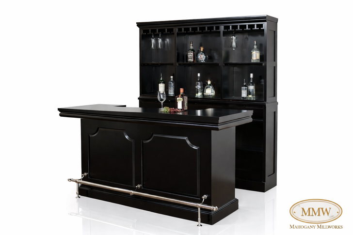 6ft Dark Mahogany Home Pub Bar w Brass Rails
