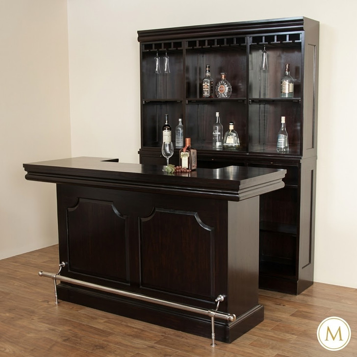 6ft Dark Mahogany Home Pub Bar w Brass Rails