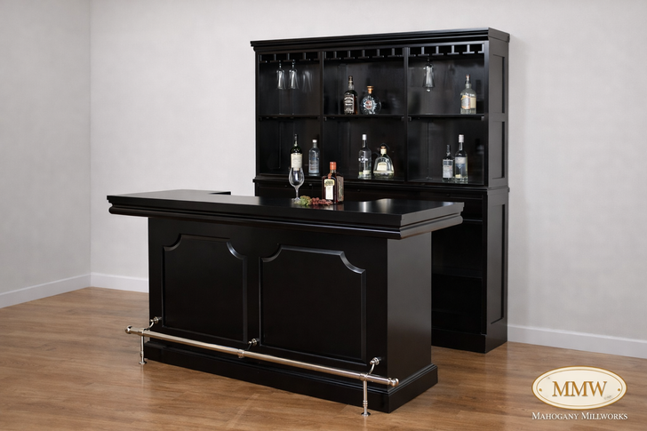 6ft Dark Mahogany Home Pub Bar w Brass Rails