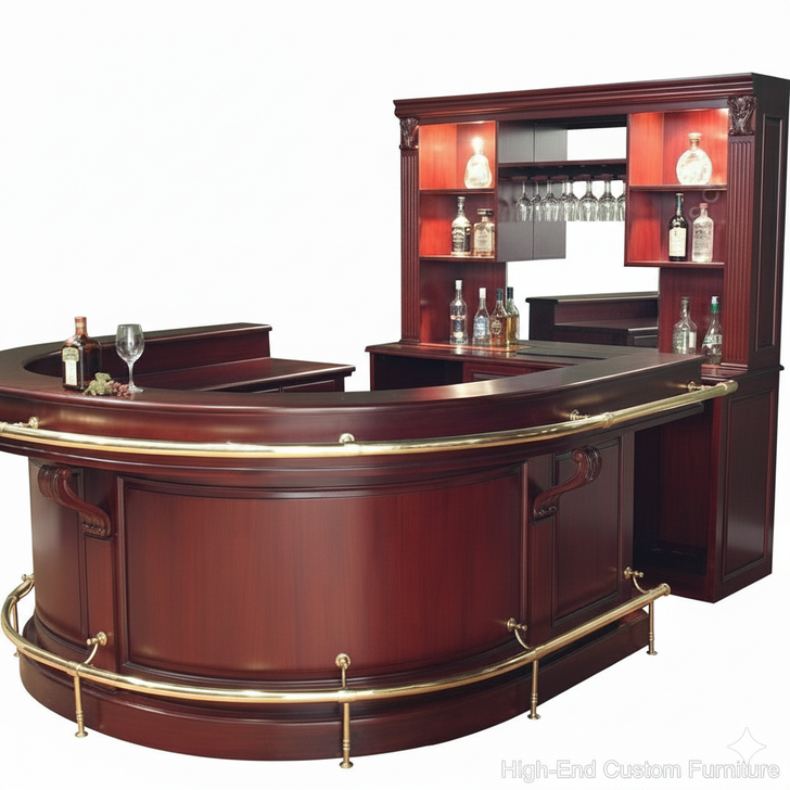 The Grand Marquis 7.5ft Cherry U-Shape Horseshoe Bar