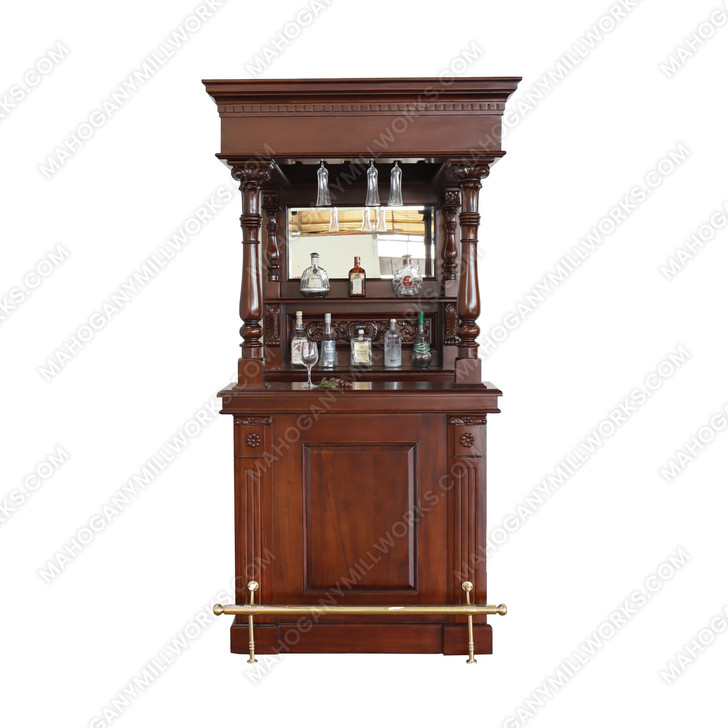 Walnut Home Canopy Pub Bar w/ Brass Rails