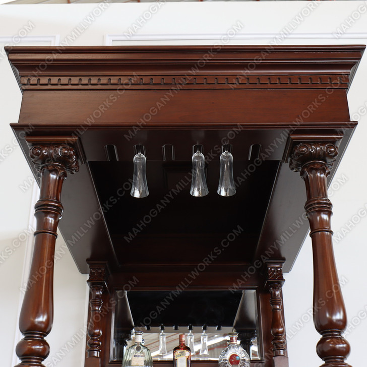 Walnut Home Canopy Pub Bar w/ Brass Rails