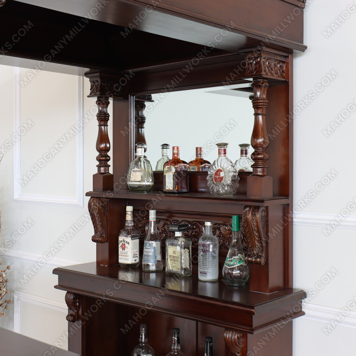 Walnut Home Canopy Pub Bar w/ Brass Rails