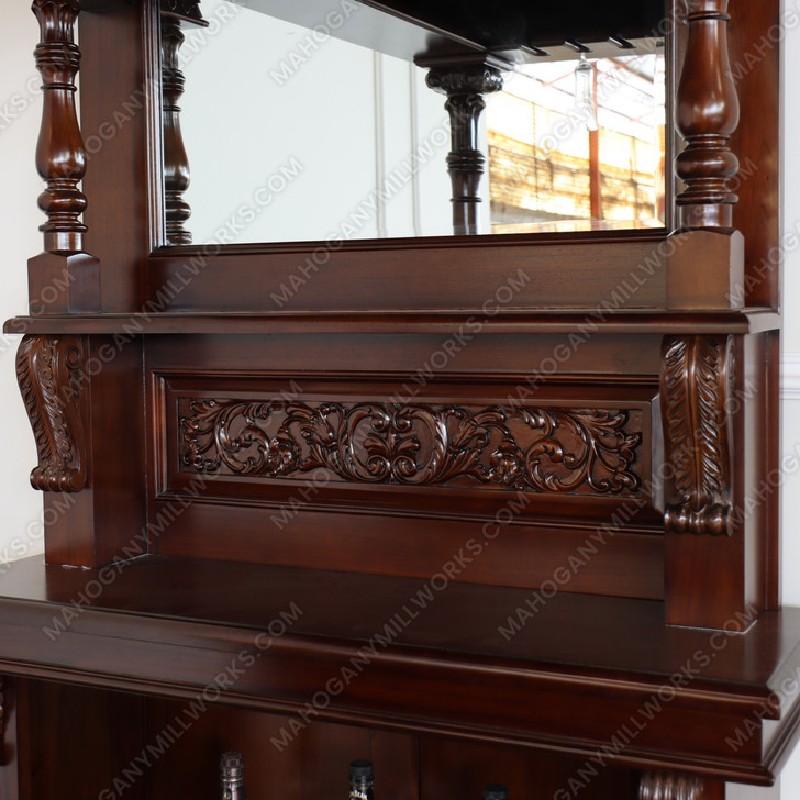 Walnut Home Canopy Pub Bar w/ Brass Rails