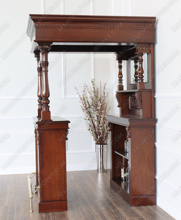 Walnut Home Canopy Pub Bar w/ Brass Rails