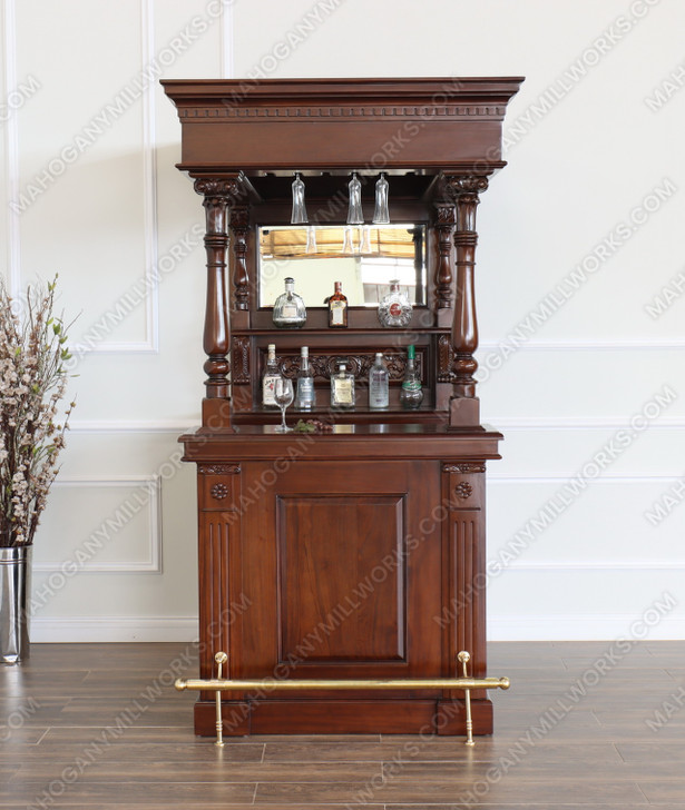 Walnut Home Canopy Pub Bar w/ Brass Rails