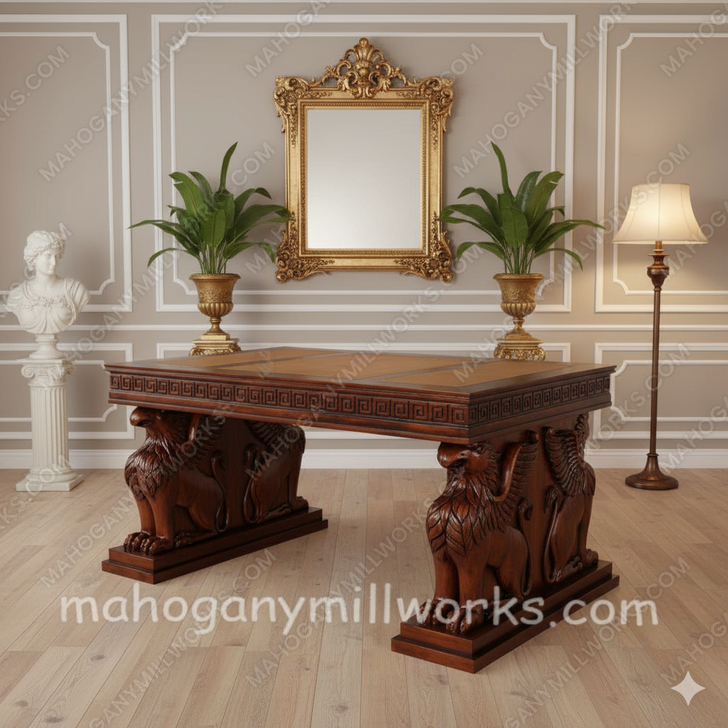 Mahogany Carved Statue Desk