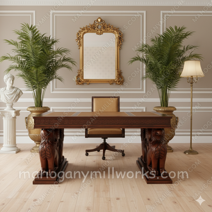 Mahogany Carved Statue Desk