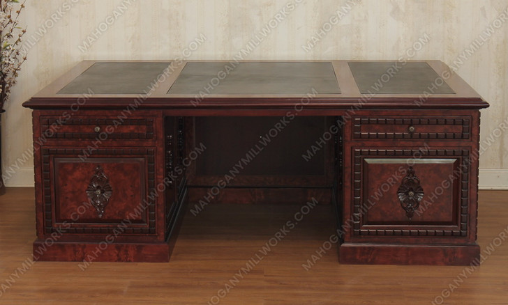 7ft Burl Inlay Gothic Lion Desk