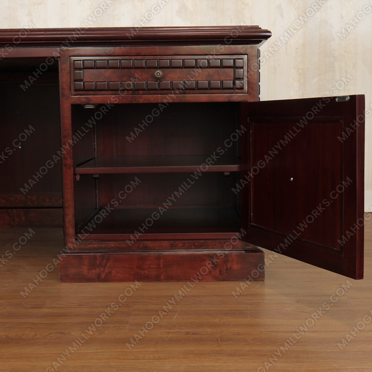 7ft Burl Inlay Neoclassical Empire Revival Lion Carved Executive Desk