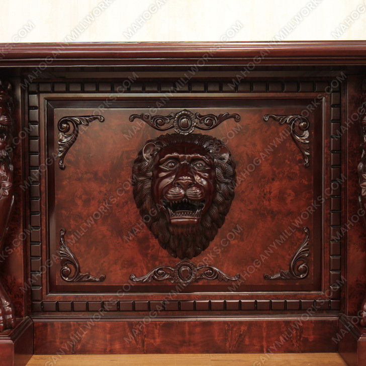 7ft Burl Inlay Gothic Lion Desk