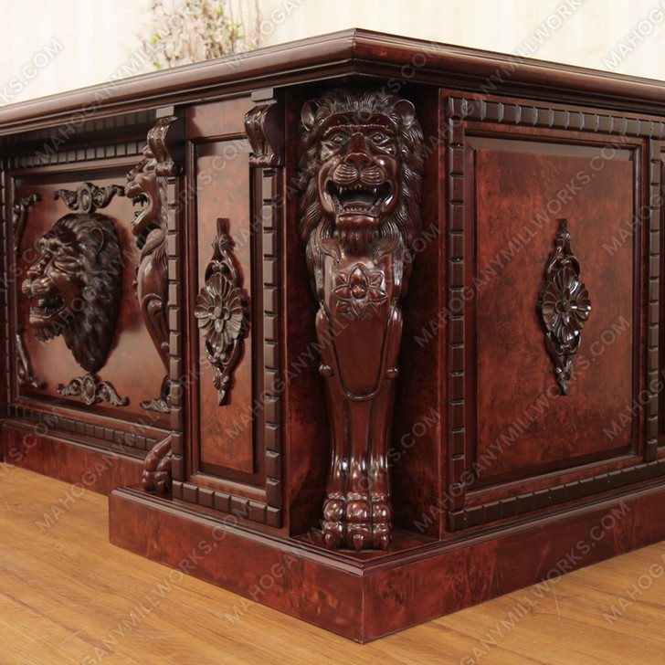 7ft Mappa Burl Inlay Gothic Lion Desk