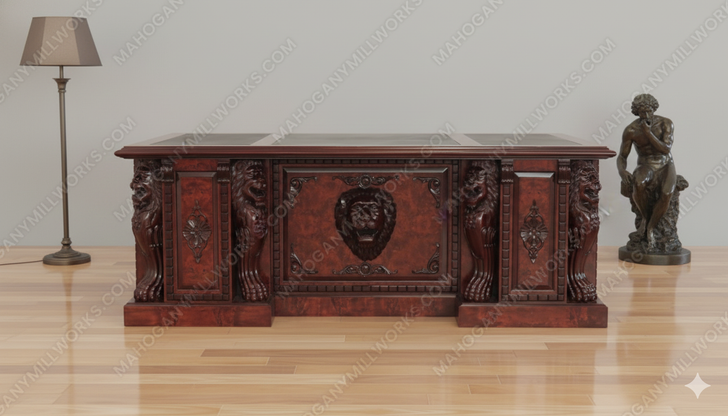 7ft Mappa Burl Inlay Gothic Lion Desk