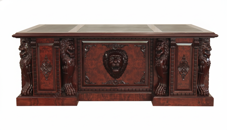 7ft Mappa Burl Inlay Gothic Lion Desk