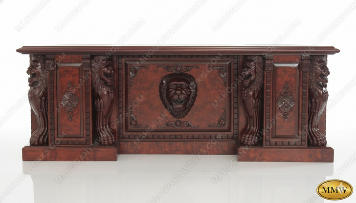 7ft Burl Inlay Gothic Lion Desk
