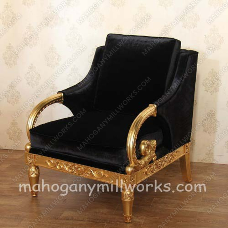 Ornate Carved Gold Leaf & Black Velvet Sofa chair
