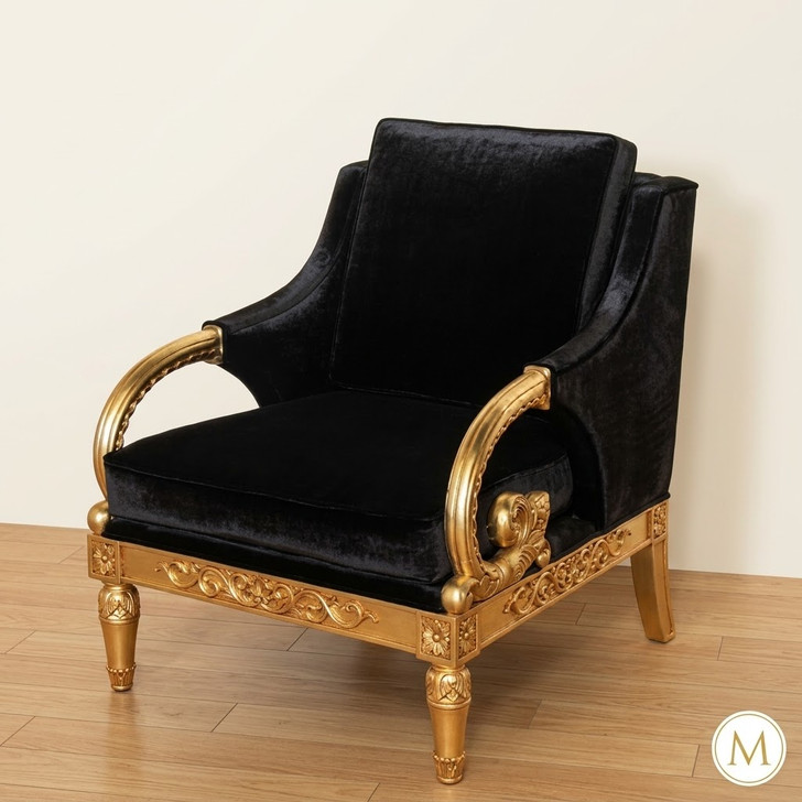 Ornate Carved Gold Leaf & Black Velvet Sofa chair