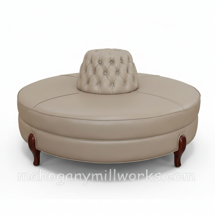 Mahogany Round Sofa With Genuine Leather Upholstery