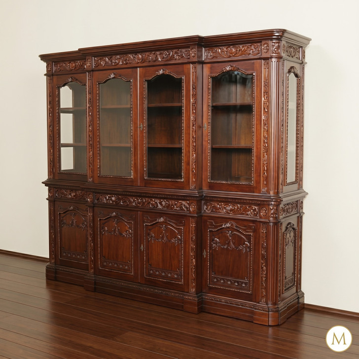 8ft Solid Mahogany Carved Resolute Bookcase