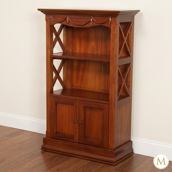 Mahogany 2 Door Small Bookcase with Plinth Base