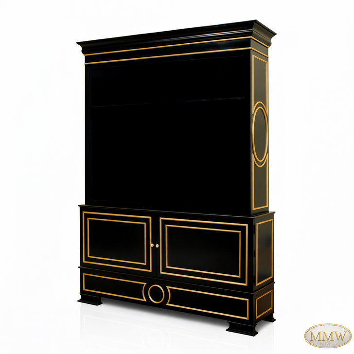 Sleek Black Modern & Gold Lotus Bookcase