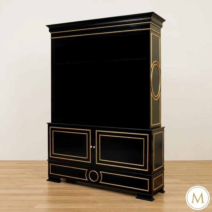 Sleek Black Modern & Gold Lotus Bookcase