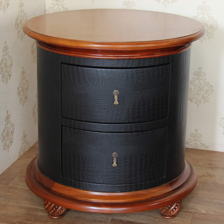 Embossed Genuine Leather w/ Croc Pattern Nightstand Bedside Table