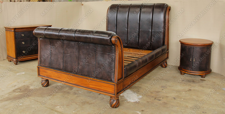 Embossed Genuine Leather w/ Croc Pattern Nightstand Bedside Table