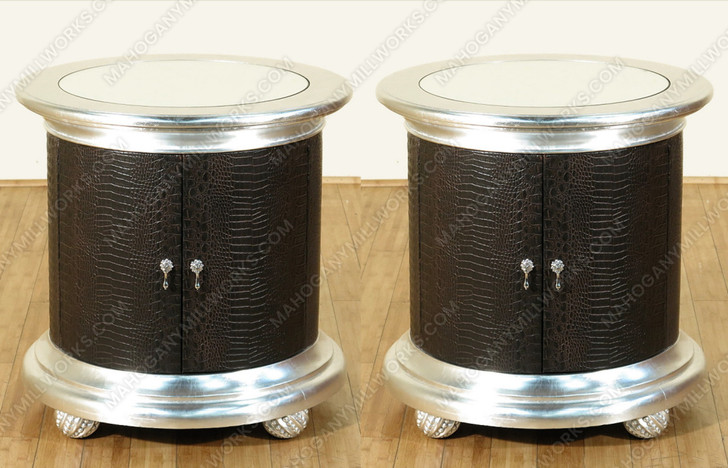 Embossed Genuine Leather w/ Croc Pattern Nightstand Bedside Table