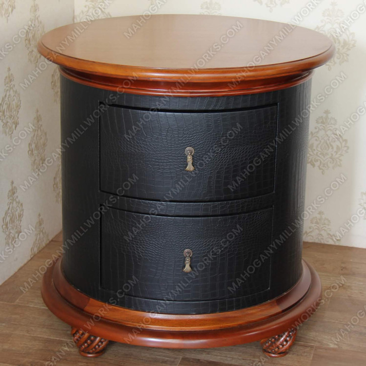 Embossed Genuine Leather w/ Croc Pattern Nightstand Bedside Table