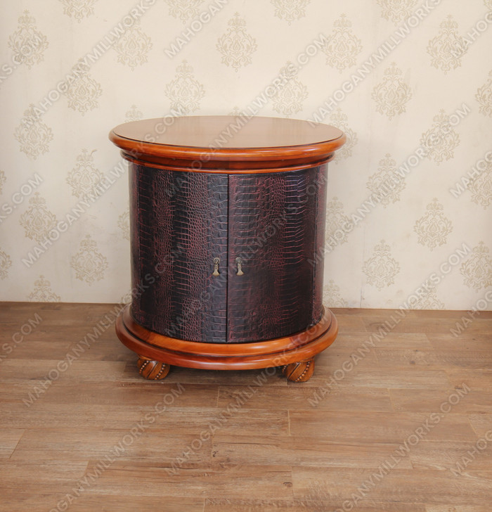 Embossed Genuine Leather w/ Croc Pattern Nightstand Bedside Table