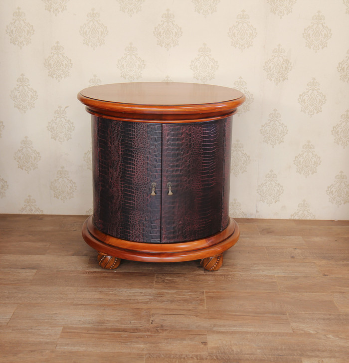Embossed Genuine Leather w/ Croc Pattern Nightstand Bedside Table