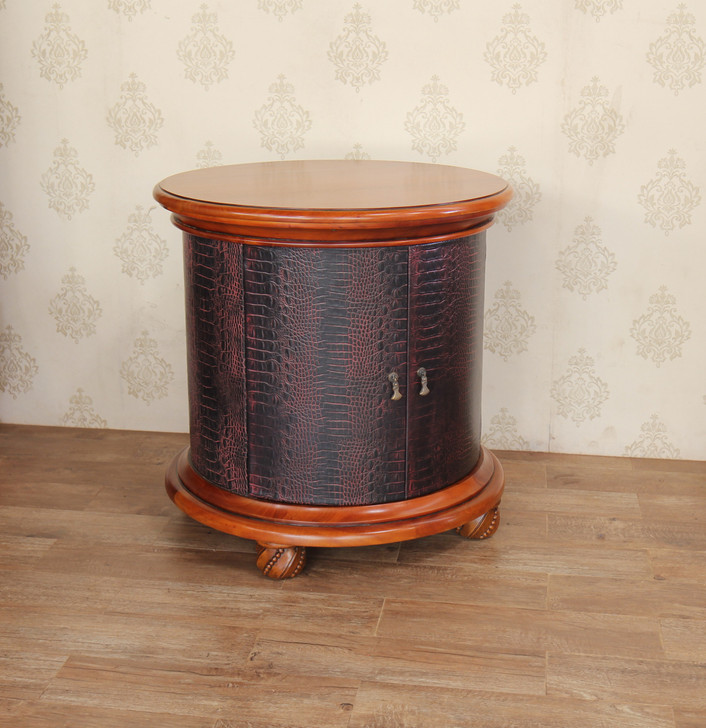 Embossed Genuine Leather w/ Croc Pattern Nightstand Bedside Table