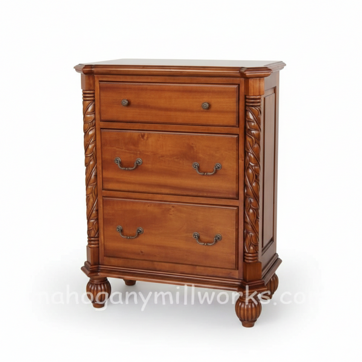 3 Drawer Mahogany Columns Nightstand