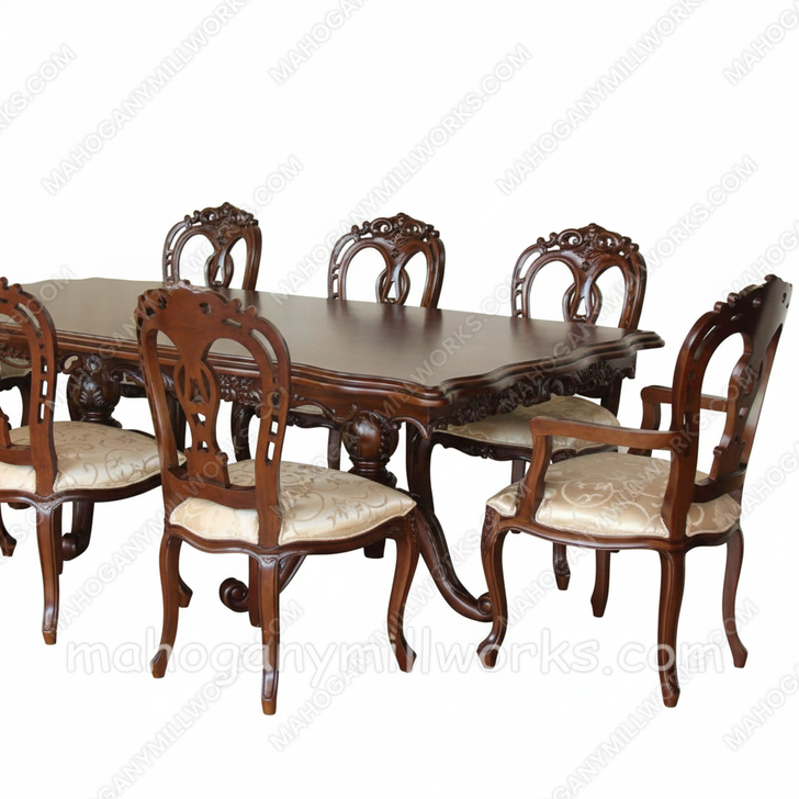 9pc Mahogany Traditional Rococo Dining Room Set