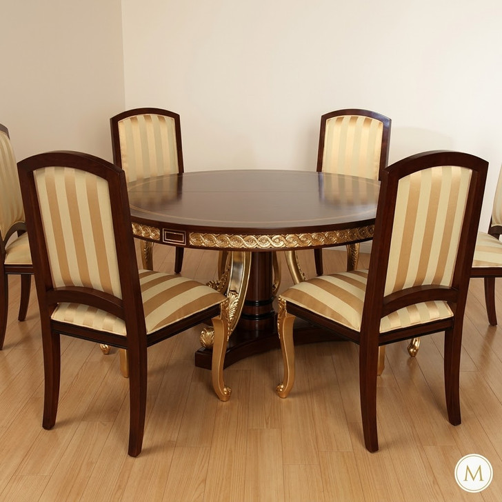 5pc French Empire Inlay Dining Table Set w/ Four Chairs