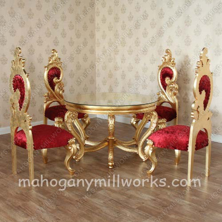 5pc Modern Gold Dining Table Set w/ Red Velvet Chairs