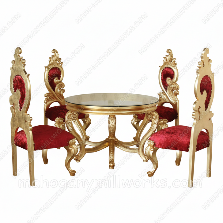 5pc Modern Gold Dining Table Set w/ Red Velvet Chairs