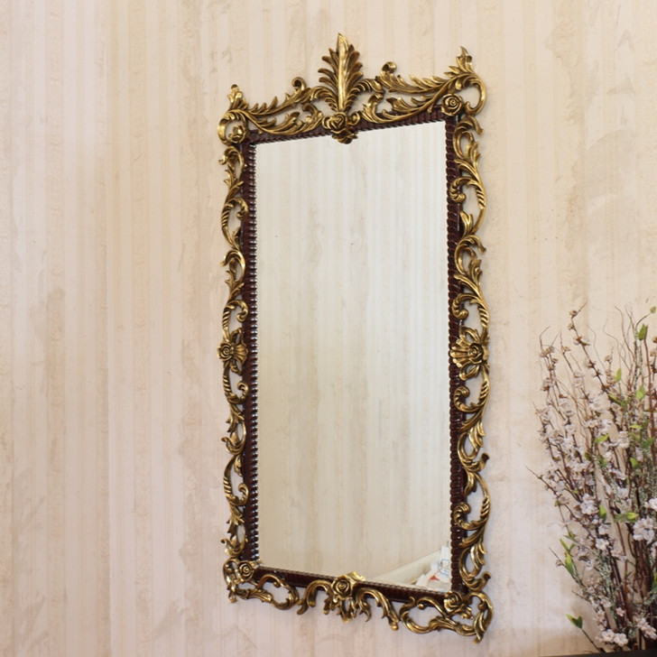 Large Mahogany  Ornate Rococo Mirror (H 84” x W 45”)