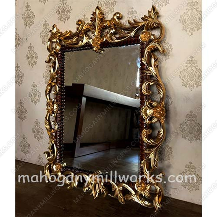 Large Mahogany Ornate Rococo Mirror (H 84” x W 45”)