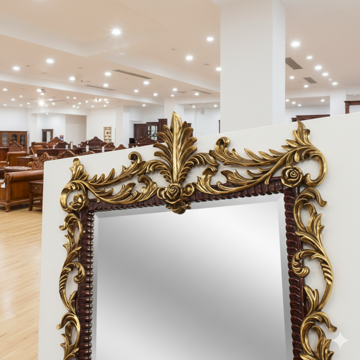 Large Mahogany Ornate Rococo Mirror (H 84” x W 45”)